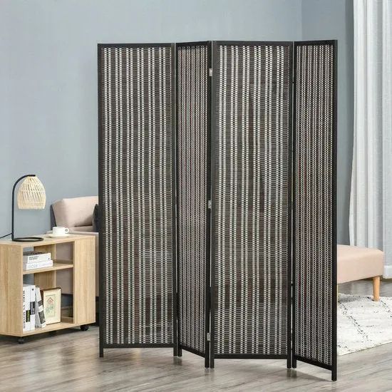 4goodz Kamerscherm Opvouwbaar - Roomdivider Grenenhout-Bamboe 180x180 cm - Bruin-Zwart