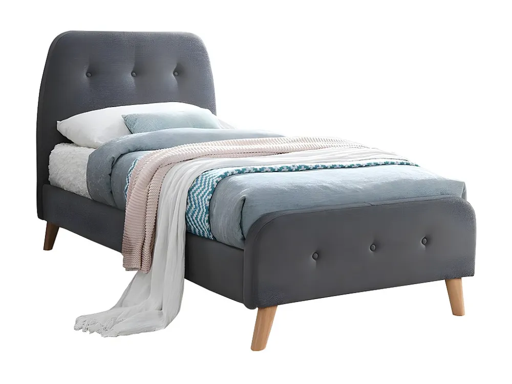 Bed ROMEO met gestoffeerde hoofdeinde - 90x190cm - Grijze stof + Matras - Koop nu betaalbaar