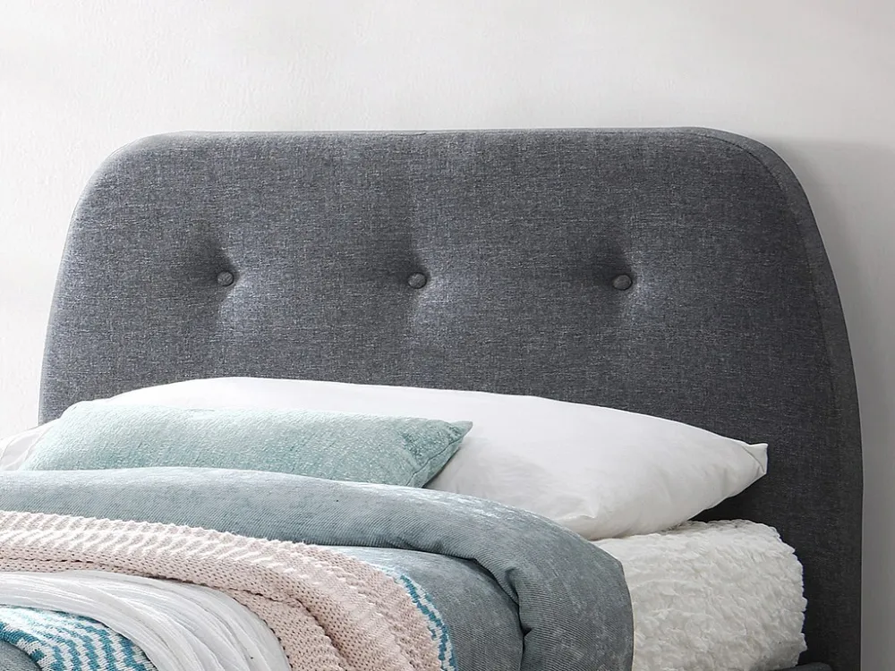 Bed ROMEO met gestoffeerde hoofdeinde - 90x190cm - Grijze stof + Matras - Koop nu betaalbaar