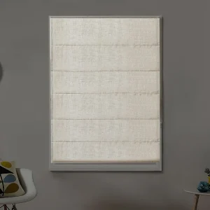 Gordijn met bateau - 120 x 180 cm - Polyestervezel linnen effect - Lichtgrijs - DALINI