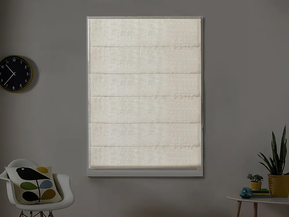 Gordijn met bateau - 120 x 180 cm - Polyestervezel linnen effect - Lichtgrijs - DALINI