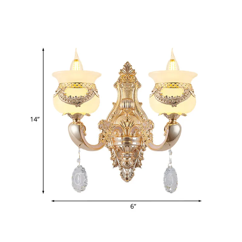 Gouden kandelaar schanslamp Traditionele Jade 1/2-lichts Living Rom-wandlamp met bungelend kristal