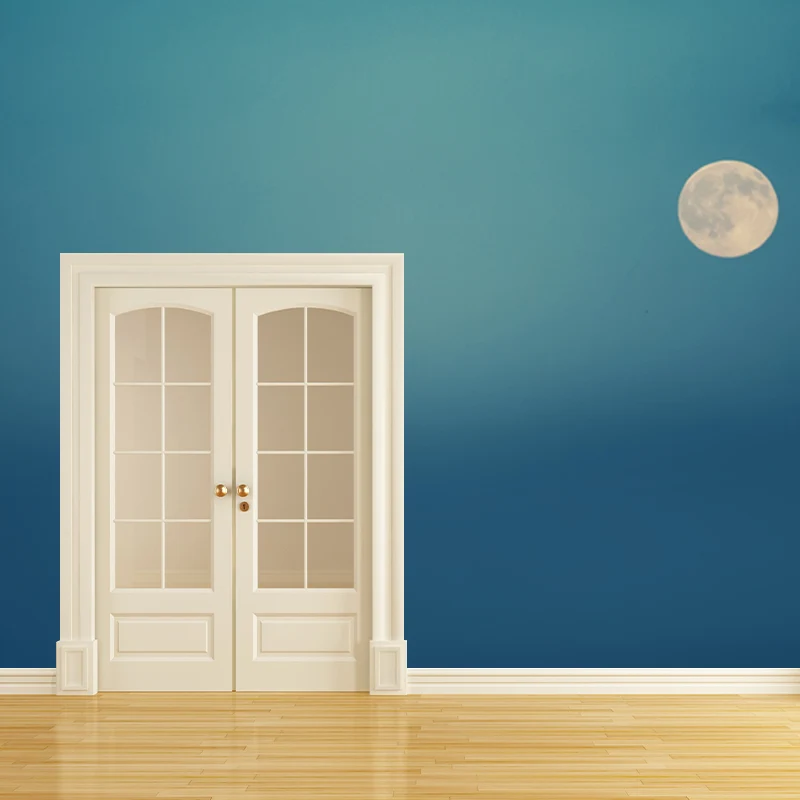 Hele moderne muurschildering blauwe lucht en volle maan wandbekleding, gepersonaliseerd formaat beschikbaar