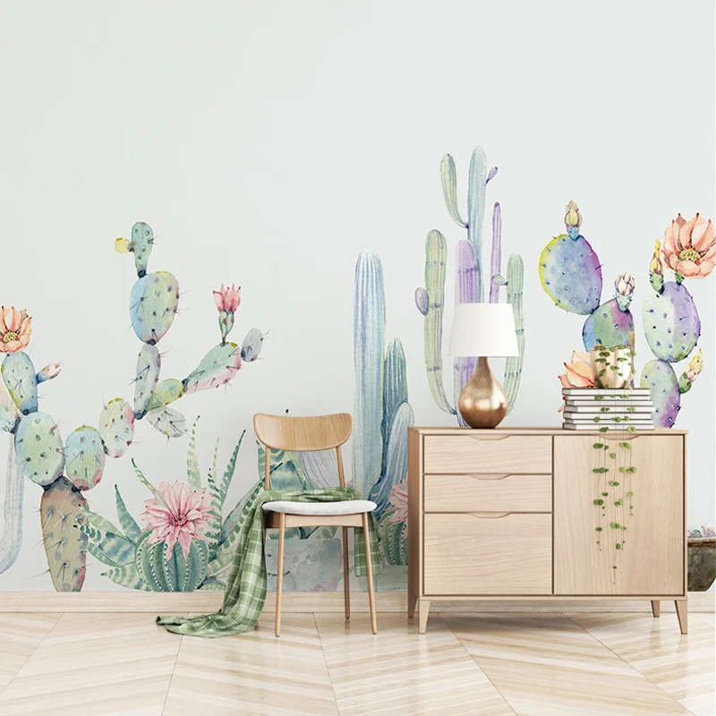 Light Groen Cactus Mural Wallpaper Stain Resistant Tropix Living Room Wall Covering Light