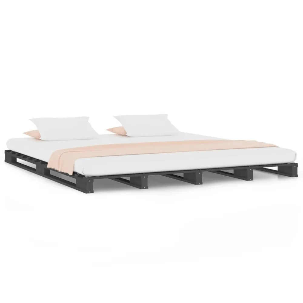 Palletbed massief grenenhout grijs 120x190 cm
