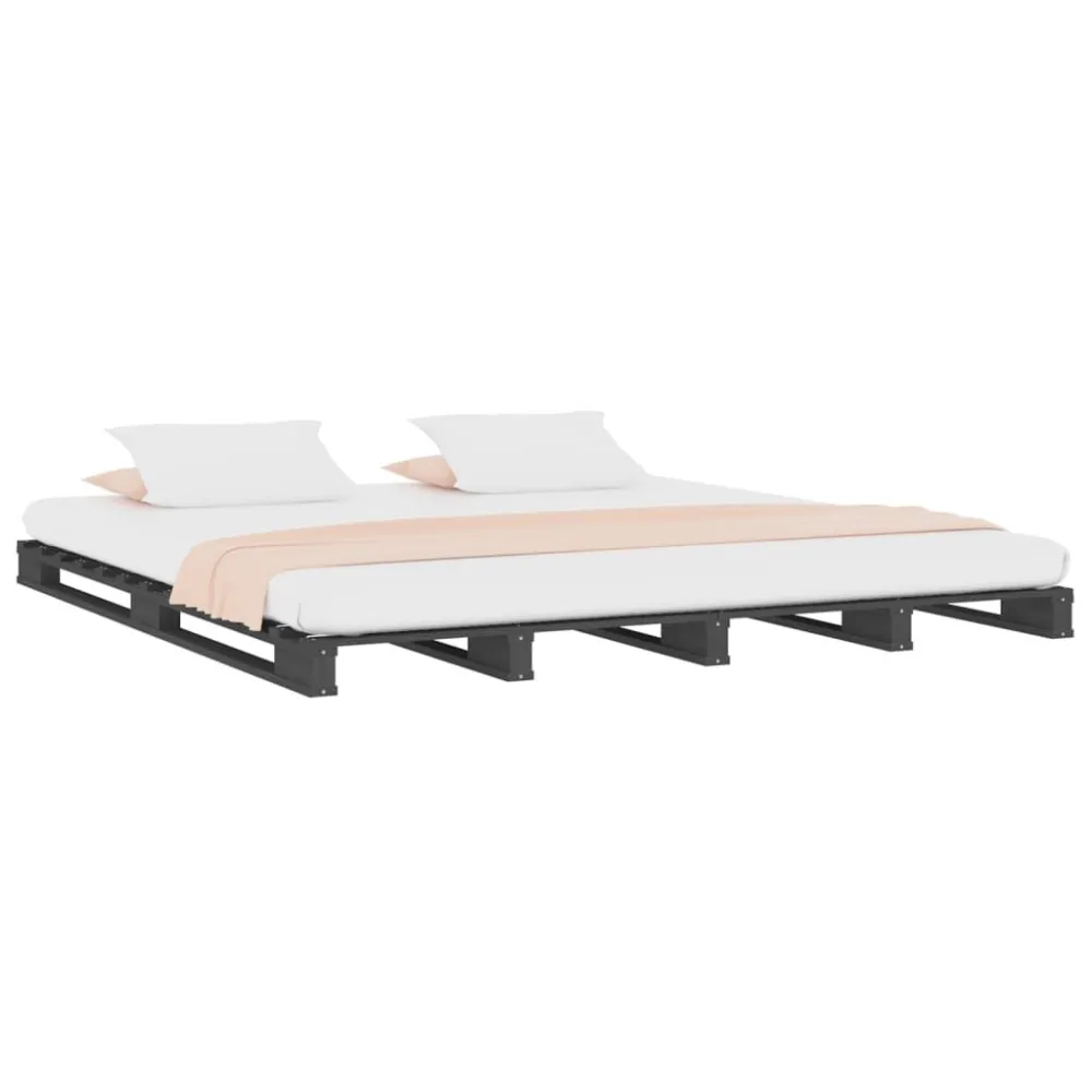 Palletbed massief grenenhout grijs 120x190 cm