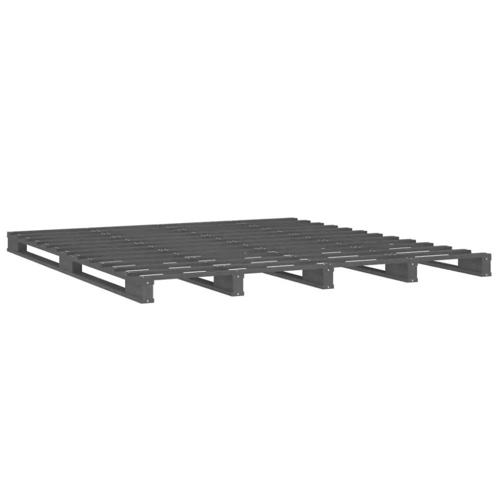 Palletbed massief grenenhout grijs 135x190 cm