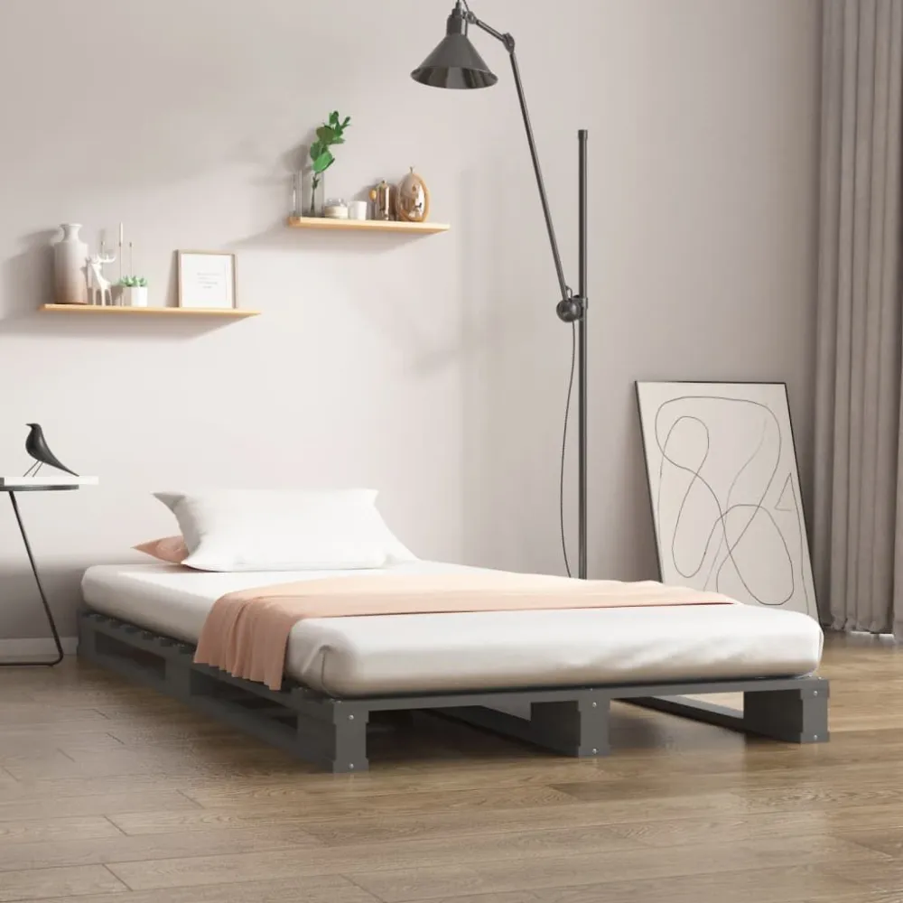 Palletbed massief grenenhout grijs 75x190 cm