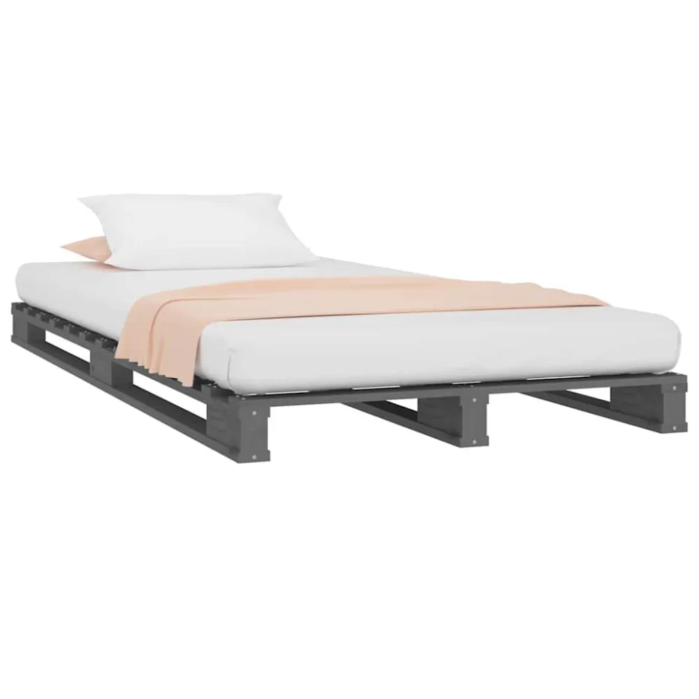 Palletbed massief grenenhout grijs 75x190 cm
