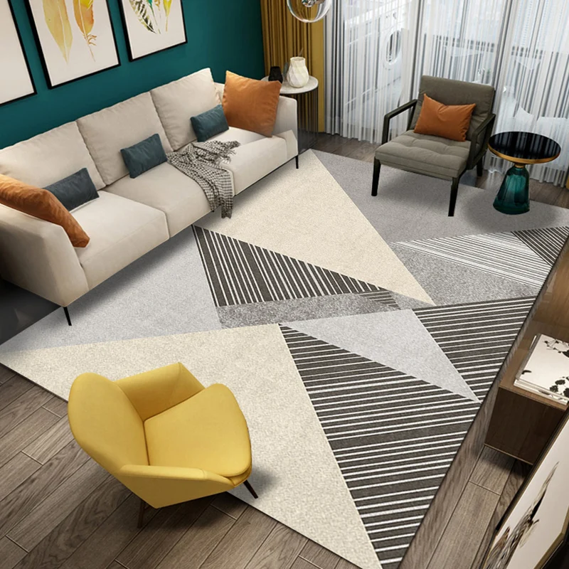 Pastelgrijs modern vloerkleed, polyestertextiel kleurblokkerend driehoekig tapijt, huisdiervriendelijk vloerkleed voor de...