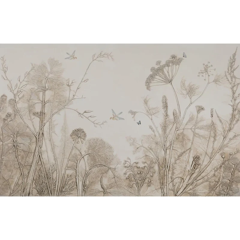 Potloodschets Botanisch Muurschilderingbehang Moderne gladde wandbekleding grijs voor kamer