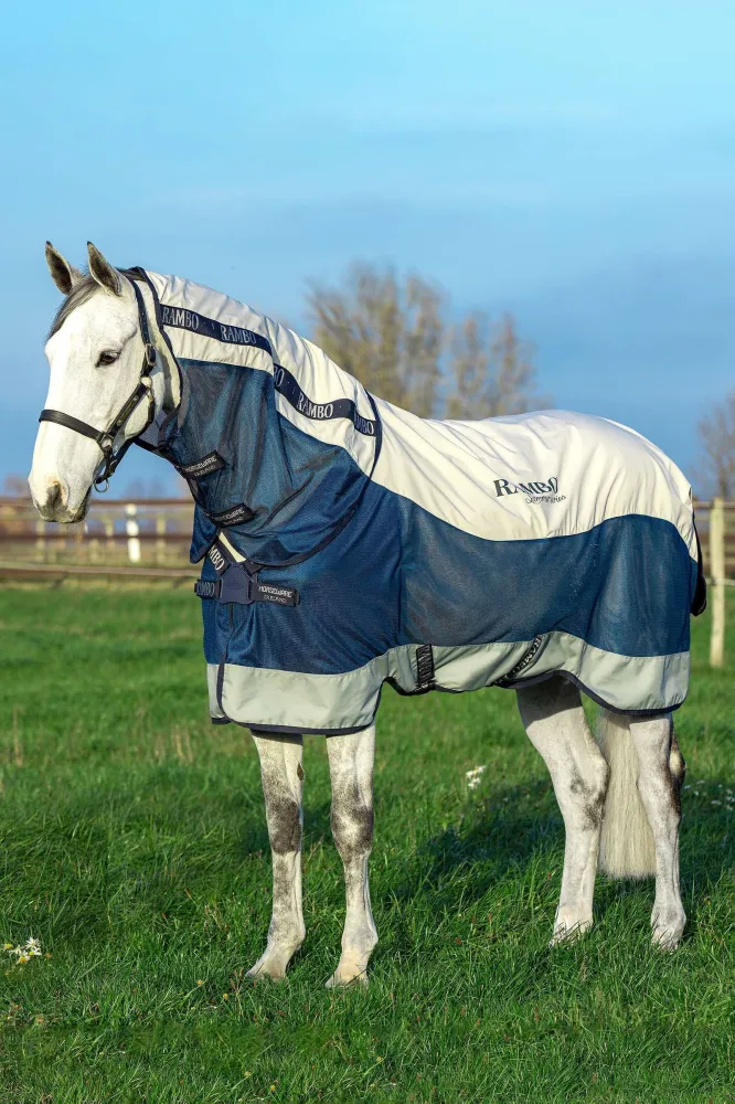 Rambo Summer Series Turnout Rug Liner and Afneembaar Neck, 100g Navy/Grey 125