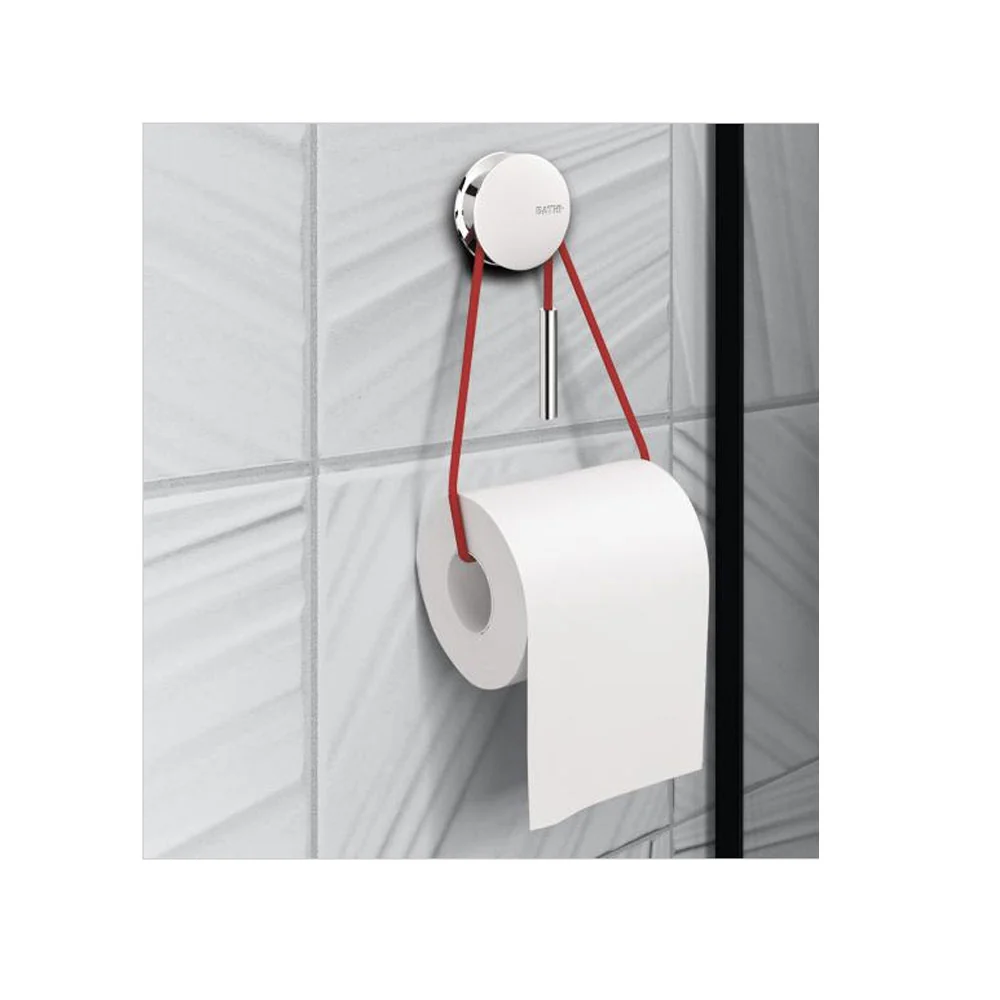Wall-mounted roll holder chromed aluminium from 'Diabolo' collection Cosmic - Red cord