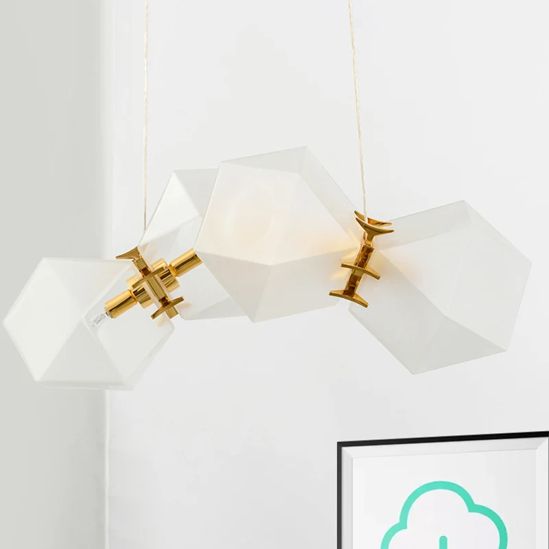 2/4/6 Lights Living Room Chandelier Geometric White Glass Shade Modern Gouden Led Hanging Lamp Kit White
