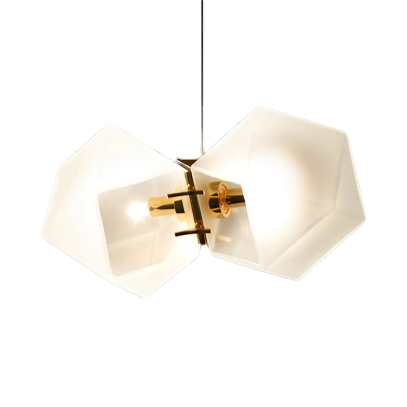 2/4/6 Lights Living Room Chandelier Geometric White Glass Shade Modern Verguld Led Hanging Lamp Kit met Lange Brandtijd White