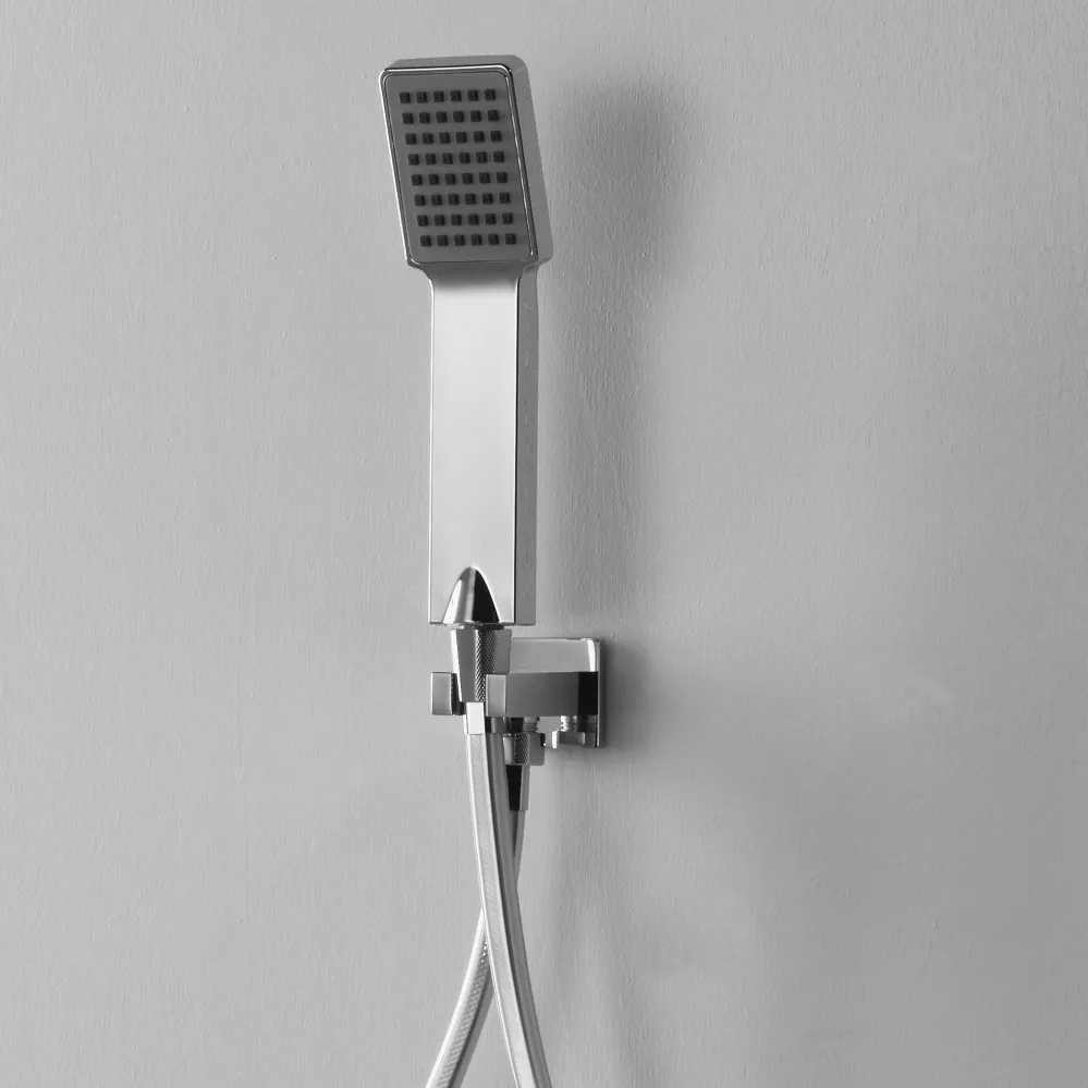 ARES duplex set square comfort hand shower, square buigzaam hose, and water inlet holder