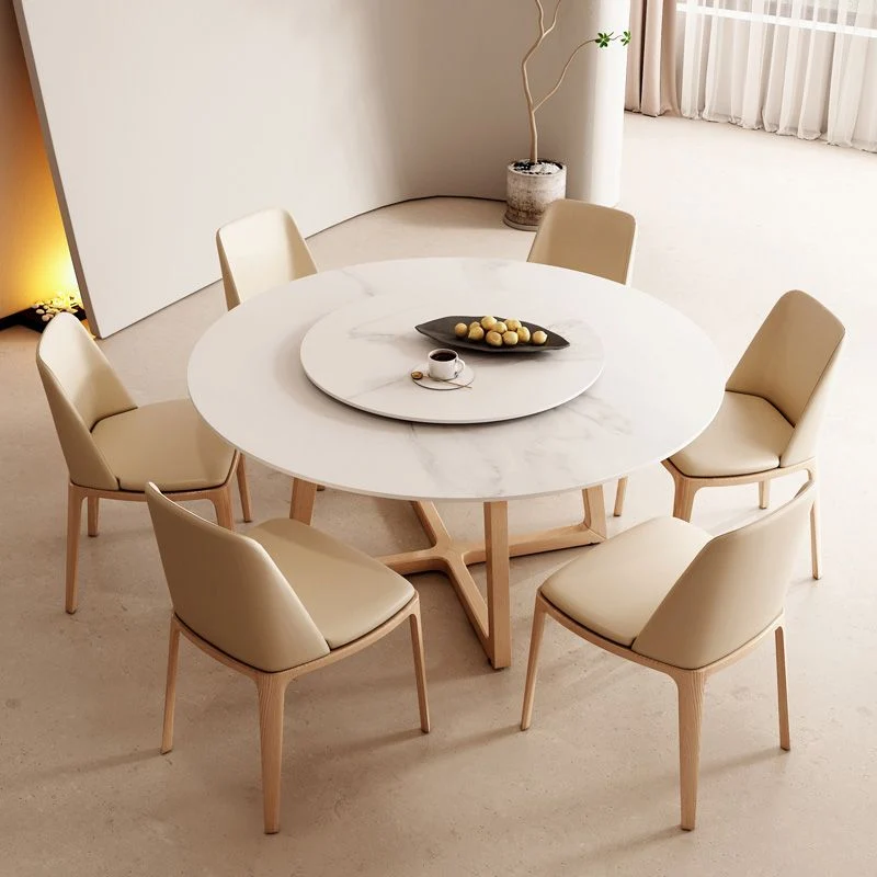 Contemporary Dining Set 1/2/5/7 Pcs Round Dining Table and Chairs Uni Wood Frame