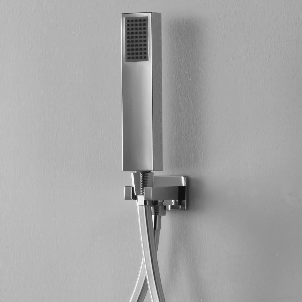 Duplex set Ares square hand shower, square buigzaam hose and water outlet holder