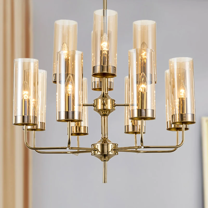 Geurkaars Cylinder Hanging Lamp Kit Postmodern Blue/Cognac Glazen 12 Heads Dining Room Chandelier Lighting Blue