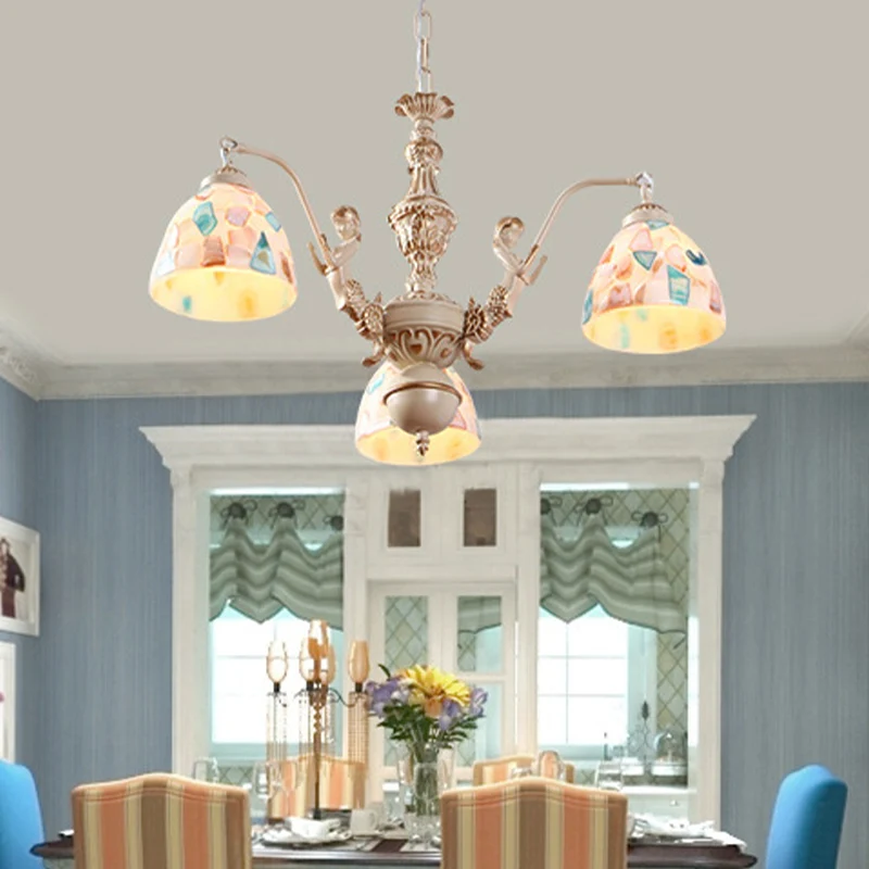 Mosaic Hanging Chandelier Baroque Style Shell 5/9/11 Lights Ivoor Pendant Light Kit Kitchen White