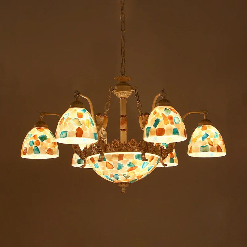 Mosaic Hanging Chandelier Baroque Style Shell 5/9/11 Lights Ivoor Pendant Light Kit Kitchen White