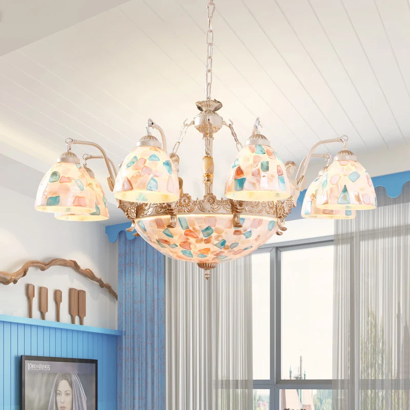 Mosaic Hanging Chandelier Baroque Style Shell 5/9/11 Lights Ivoor Pendant Light Kit Kitchen White