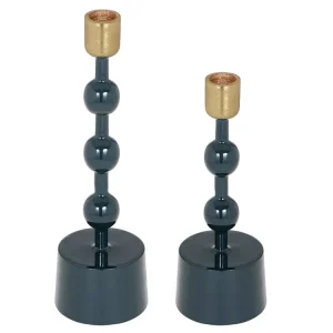 Set van 2 geëmailleerde aluminium kaarsenhouders - H.26,5 cm en H.22 cm - PARINA