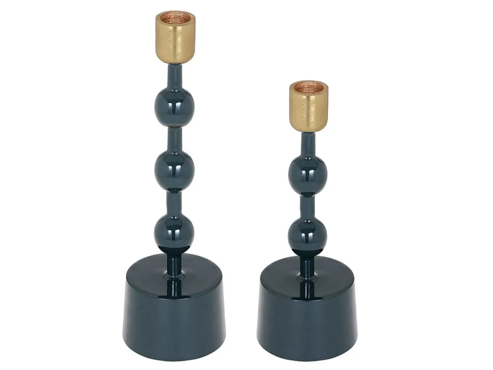 Set van 2 geëmailleerde aluminium kaarsenhouders - H.26,5 cm en H.22 cm - PARINA