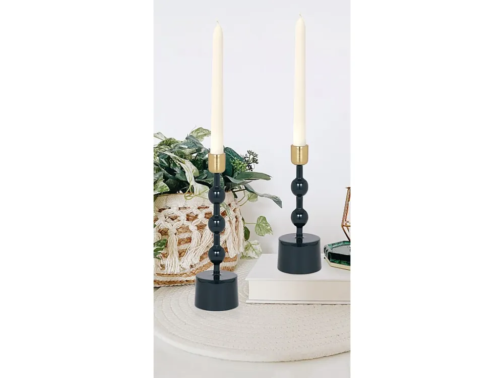 Set van 2 geëmailleerde aluminium kaarsenhouders - H.26,5 cm en H.22 cm - PARINA