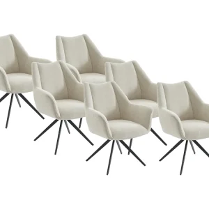 Set van 6 stoelen met armleuningen van stof en zwart metaal - Ecru - KARDESA van Maison Céphy