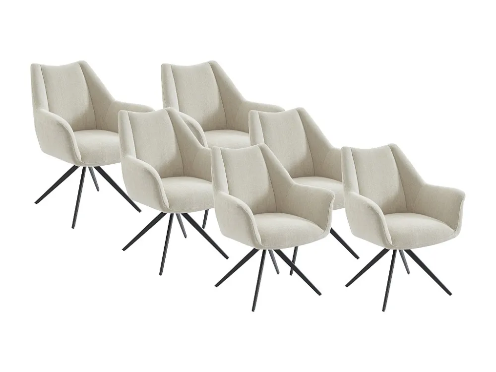 Set van 6 stoelen met armleuningen van stof en zwart metaal - Ecru - KARDESA van Maison Céphy
