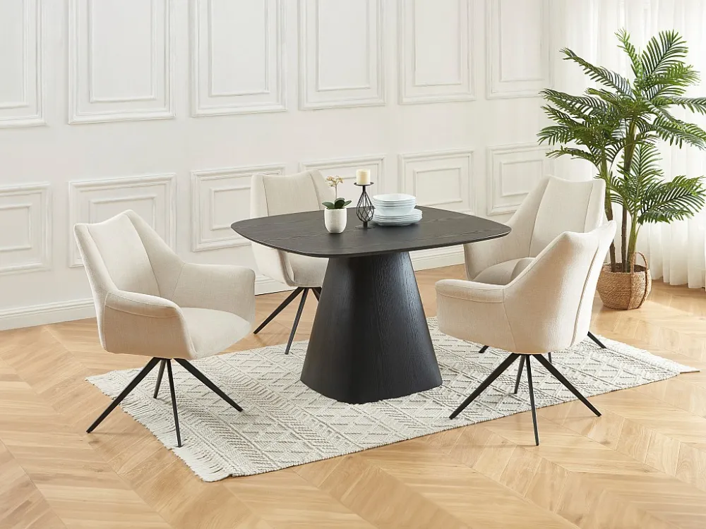Set van 6 stoelen met armleuningen van stof en zwart metaal - Ecru - KARDESA van Maison Céphy