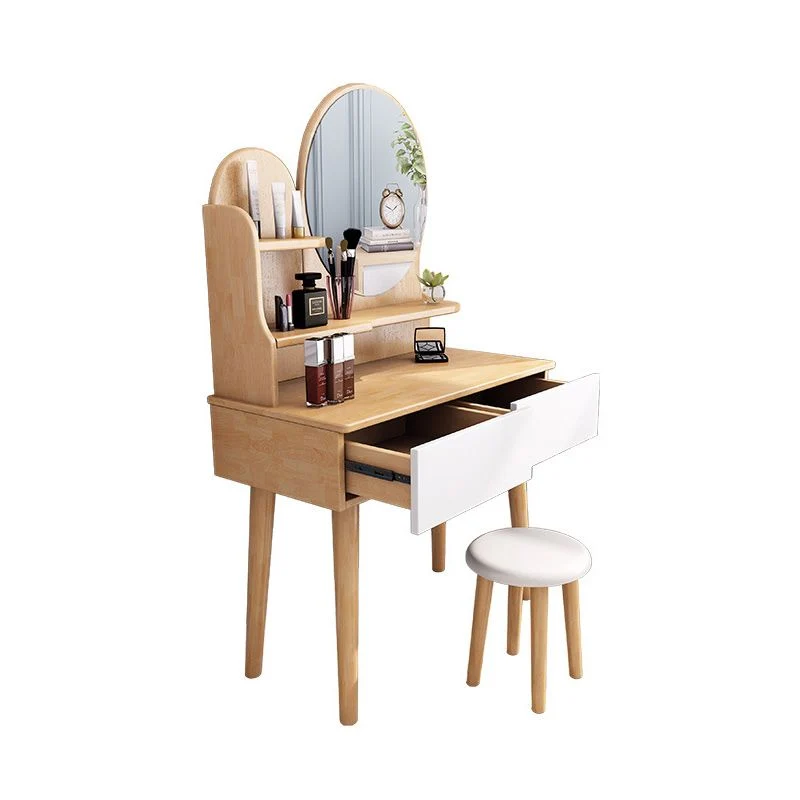 Stevig Wood Dresser Scandinavian Vanity Set Stool and 2 Drawers Natural