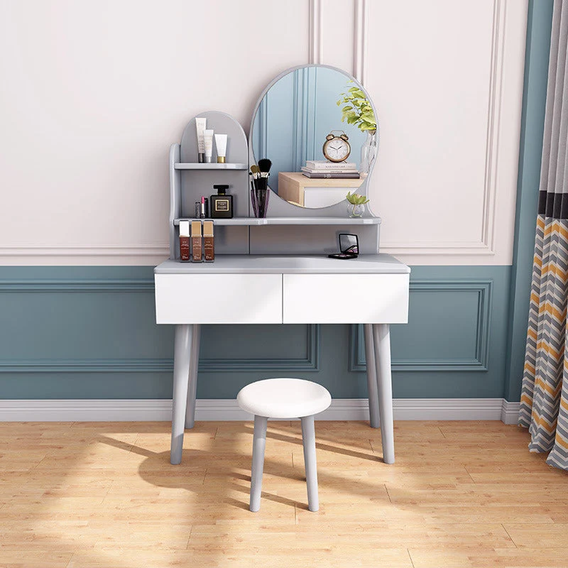Stevig Wood Dresser Scandinavian Vanity Set Stool and 2 Drawers Natural