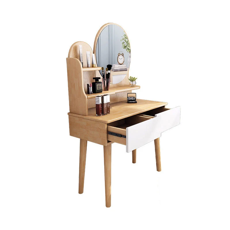 Stevig Wood Dresser Scandinavian Vanity Set Stool and 2 Drawers Natural