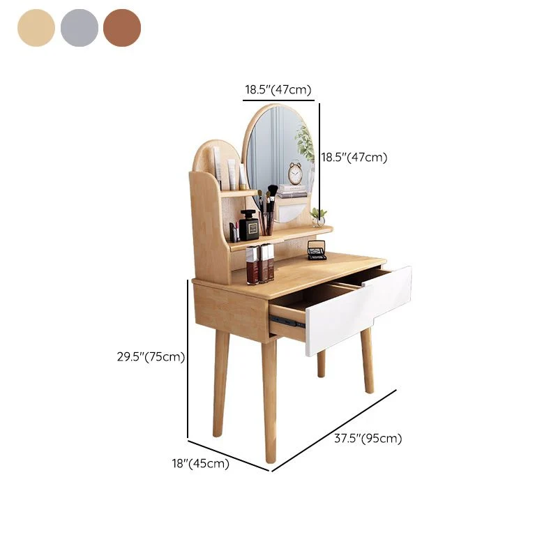 Uni Wood Dresser Scandinavian Vanity Set Stool and 2 Drawers Natural