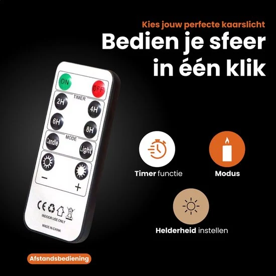 LED Kaarsen Met Afstandsbediening - Bewegende Vlam - Echte Wax - Elektrische Kaarsen - Op Batterijen - Dimbaar en Timer Fu...