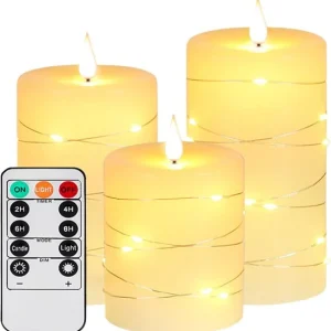 NovaWare LED Kaarsen met Bewegende Vlam - Set van 3 - Kaarsen op batterijen met afstandsbediening – Elektrische Kaarsen -...