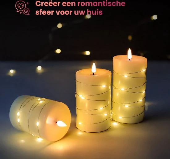 NovaWare LED Kaarsen met Bewegende Vlam - Set van 3 - Kaarsen op batterijen met afstandsbediening – Elektrische Kaarsen -...
