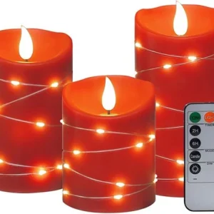 NovaWare LED Kaarsen met Bewegende Vlam - Set van 3 - Kaarsen op batterijen met afstandsbediening – Elektrische Kaarsen -...
