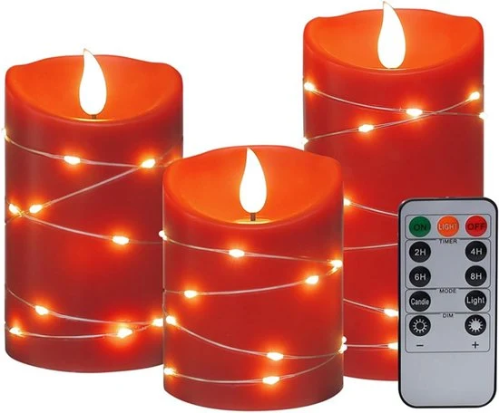 NovaWare LED Kaarsen met Bewegende Vlam - Set van 3 - Kaarsen op batterijen met afstandsbediening – Elektrische Kaarsen -...