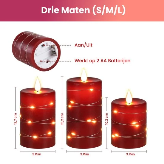 NovaWare LED Kaarsen met Bewegende Vlam - Set van 3 - Kaarsen op batterijen met afstandsbediening – Elektrische Kaarsen -...