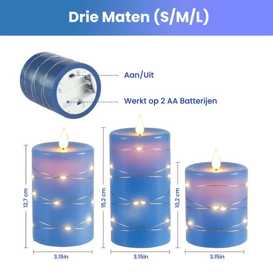 NovaWare LED Kaarsen met Bewegende Vlam - Set van 3 - Kaarsen op batterijen met afstandsbediening – Elektrische Kaarsen -...