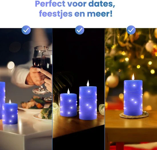 NovaWare LED Kaarsen met Bewegende Vlam - Set van 3 - Kaarsen op batterijen met afstandsbediening – Elektrische Kaarsen -...