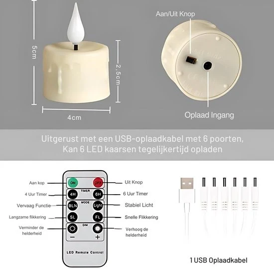 Oplaadbare Kaarsen met Afstandsbediening – LED Kaarsen met flikkerende vlam – Draadloos & Veilig – Theelichtjes – Oplaadba...