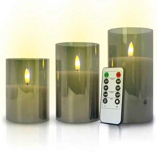 Vesfy LED Kaarsen Set van 3 - Bewegende Vlam met Afstandsbediening - Timer & Dimfunctie - Sfeerkaarsen op Batterijen