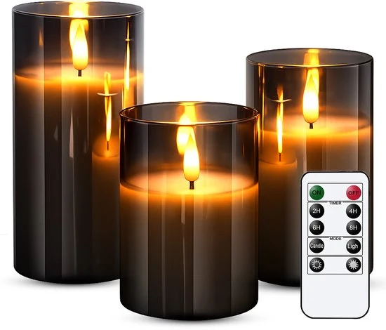 Vesfy LED Kaarsen Set van 3 - Bewegende Vlam met Afstandsbediening - Timer & Dimfunctie - Sfeerkaarsen op Batterijen