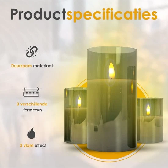 Vesfy LED Kaarsen Set van 3 - Bewegende Vlam met Afstandsbediening - Timer & Dimfunctie - Sfeerkaarsen op Batterijen