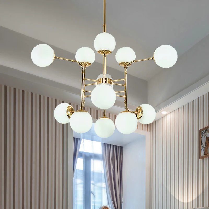 12/16/24 Lights Chandelier Contemporary Goud Hanging Lamp Ball Opal Glass Shade Gold