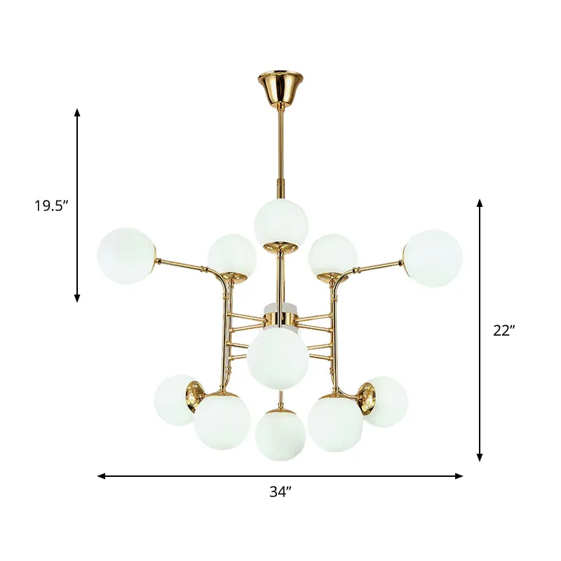 12/16/24 Lights Chandelier Contemporary Verguld Hanging Lamp Ball Opal Glass Shade Gold